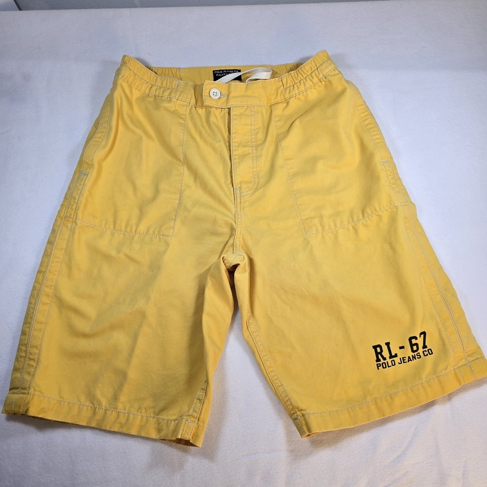 Polo Jeans Co Ralph Lauren Mens Yellow Utility Cargo Shorts Small Beach Vacation